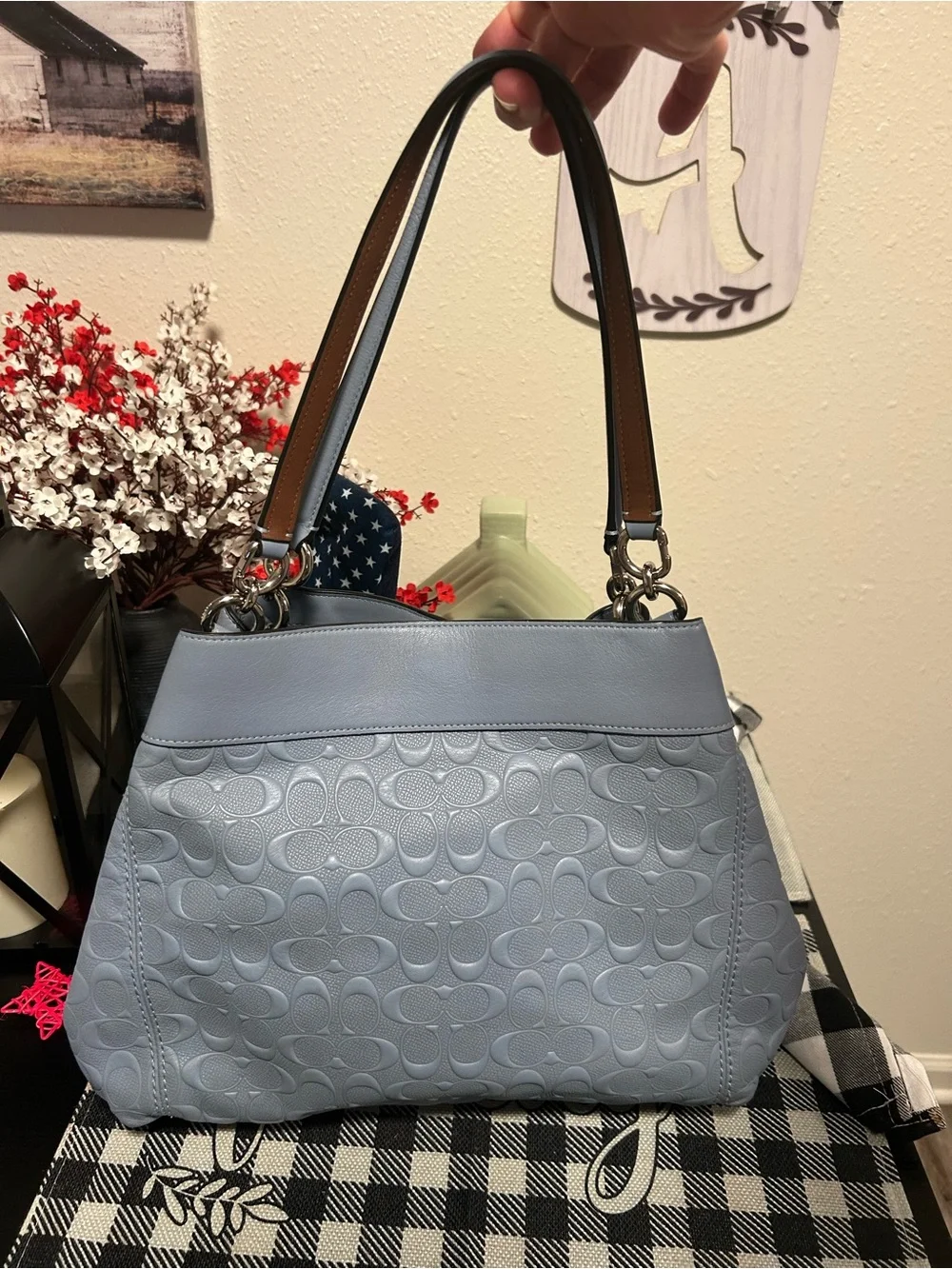 Coach Lexy “Blue Pool” Color Embossed Signature Leather Shoulder Bag-Nice!